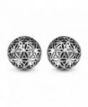 925 Sterling Silver 12 mm Filigree Flower of Life Mandala Cut Open Half Ball Round Post Stud Earrings - CR11WYKW1I5
