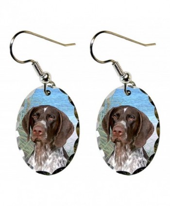 Canine Designs German Shorthair Pointer Scalloped Edge Oval Earrings - C5117522IS5