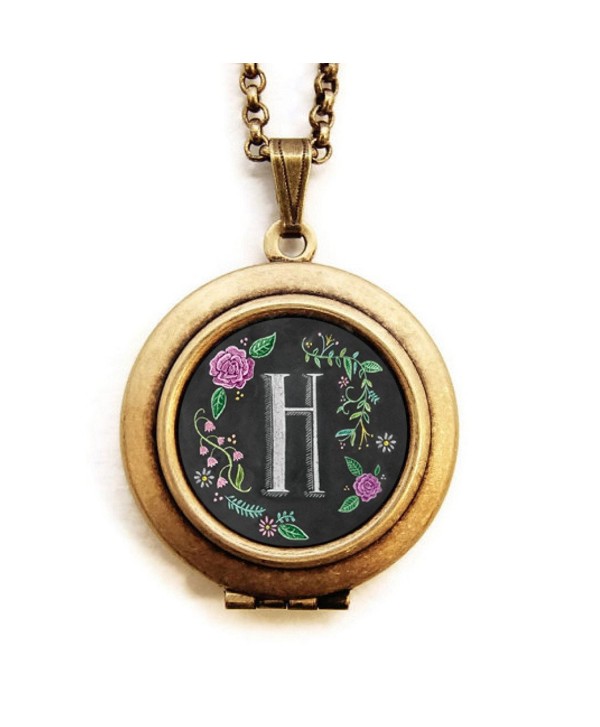 Dearest Mine Women's Brass Plated Chalkboard Initial Petite Art Locket Necklace Letter 18 Inches - CP11QD35R0N