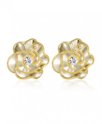 XZP Clip on Earrings Flower Design Gold Plated Non Pierced Earring for Women Girls Gifts - White Gold Plated - CJ188L3806Q