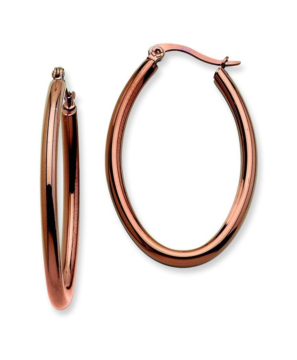 Stainless Steel Chocolate Plated 40mm Oval Hoop Earrings - CW115SD6CRL