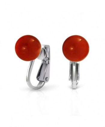 Bling Jewelry Dyed Red Coral Sterling Silver Clip On Earrings - C111NI7Z61H
