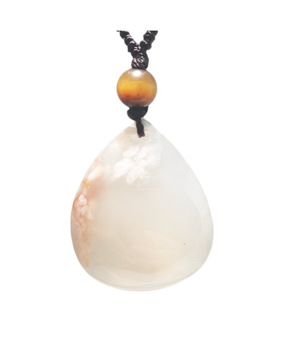 Unisex Pendant Necklace Pear Shape Lucky Charms Cherry Agate Gemstone with Bead Chain - C3188K3XE0H
