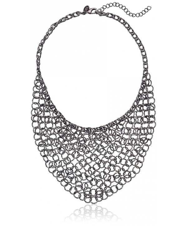 1928 Jewelry "Trend" Chain Link Bib Strand Necklace- 16" - Black - CY11MY5RUC7