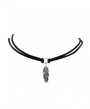 Feelontop Classic Pu Leather Feather Pendant Necklace with Jewelry Pouch - Black - CU12NUL8AF2