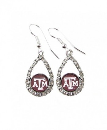 Texas A&M Aggies Maroon Teardrop Clear Crystal Silver Earrings Jewelry TAMU - CG11J1GU36H
