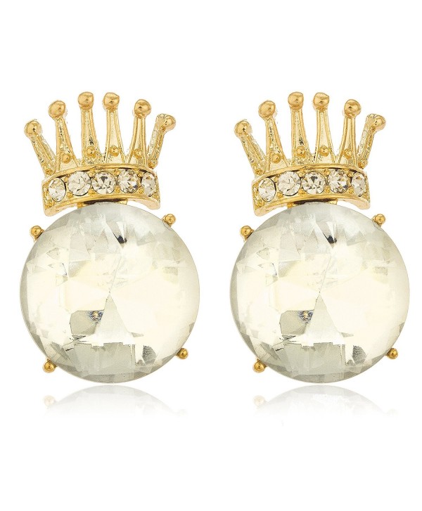 Ladies Goldtone Iced Out Crown with Large Clear Stone Stud Earrings (E-1271) - CC11PHH9RKH