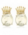 Ladies Goldtone Iced Out Crown with Large Clear Stone Stud Earrings (E-1271) - CC11PHH9RKH