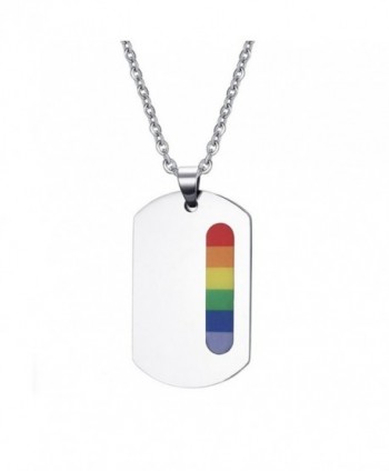 Pendant-Stainless steel Rainbow Dog Tag pendant necklace LGBT&Gays Pendants by Burning Love - C9183CXQOWN