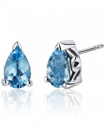 Swiss Blue Topaz Pear Shape Stud Earrings Sterling Silver Rhodium Nickel Finish 2.00 Carats - CY116ULJOJX