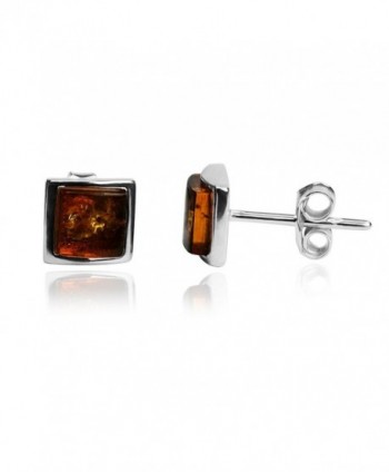 Amber Sterling Silver Square Small Stud Earrings - CR187RC4QAZ