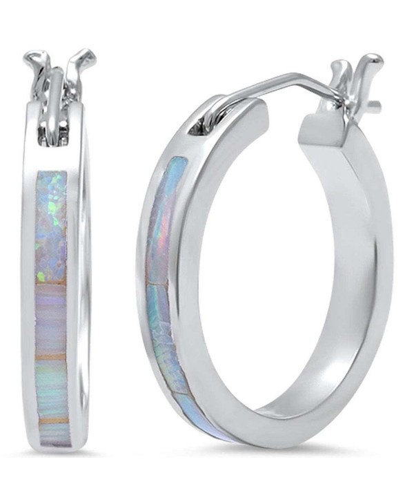 Lab Created White Fire Opal Round Hoop .925 Sterling Silver Earrings LARGE - CV11M0UTY1V