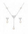 EVER FAITH 925 Sterling Silver CZ AAA 9MM Freshwater Cultured Pearl Open Heart Pendant Jewelry Set Clear - CN12O7QHTO0