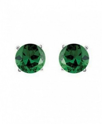 Green Round Cut Cubic Zirconia CZ Sterling Silver Stud Earrings 7mm - CX117IHNZMP
