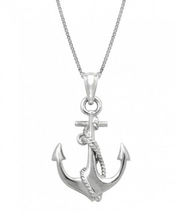 Sterling Silver Ship Anchor and Rope Necklace Pendant with 18" Box Chain - CE119CNE3PL