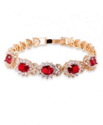 GULICX Flower Red Cubic Zirconia Crystal Gold Plated Red Bridal Bracelet for Women - CR12EQ6WW83