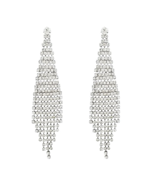 SELOVO Fashion Bohemia Women Long Tassel Link Fringe Dangly Earrings Clear Crystal - Silver - CH12JJJBWX3