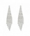 SELOVO Fashion Bohemia Women Long Tassel Link Fringe Dangly Earrings Clear Crystal - Silver - CH12JJJBWX3