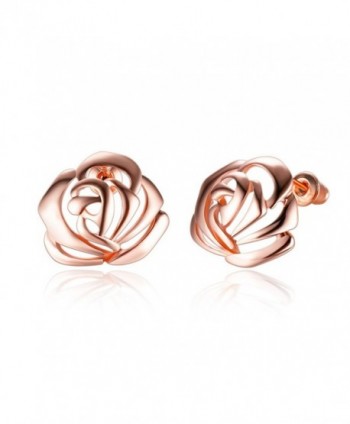 18K Rose Gold Plated Rose Stud Earrings for Women Girls Studs- by DreamSter - CZ18940M5DA