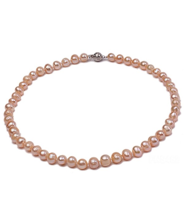 JYX 7-8mm Oval Natural Pink Freshwater Pearl Necklace Stand 17" - CI187HMIAWY