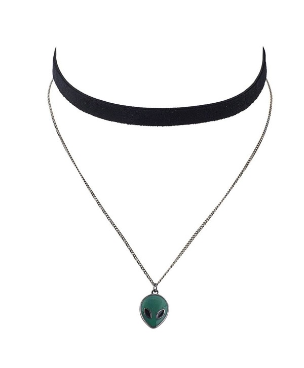 Lux Accessories Hem Tone Alien Head Charm Layered Velvet Suede Choker Necklace - CL1855QY68U