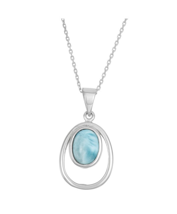 Sterling Silver Natural Larimar Oval Pendant with 18" Chain - CF11ABUE0DX