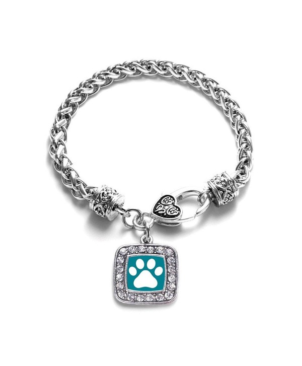 Pretty Paw Cat or Dog Print Classic Silver Plated Square Crystal Charm Bracelet - CA11KY4UHUR