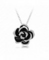 Mayfun Black Enamel Rose Shaped Full Faux Diamond Pendant Necklace for Women Girls 2 Tones Available - Silver - CE1870MRAWH