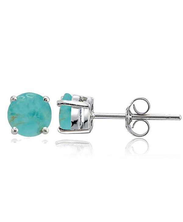 Sterling Silver Cabochon Stone 6mm Round Prong-Set Stud Earrings - Simulated Turquoise - CU12M0U8BE1