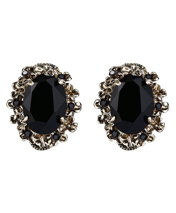 BriLove Women's Victorian Style Crystal Floral Scroll Cameo Inspired Oval Stud Earrings - Black Antique-Gold-Tone - CL18033CDL7