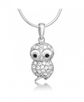 925 Sterling Silver Cubic Zirconia CZ Owl Bird Pendant Necklace- 18 inches - Nickel Free - C7126H3CRLF