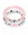 POSHFEEL Long Distance Couples Bracelets 8mm Howlite & Natural Stone Beads 2 Pieces- 7.5" - Pink - C81836D8ZSG