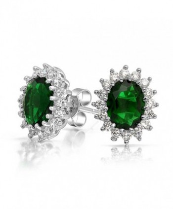 Bling Jewelry Oval Simulated Emerald May Birthstone CZ Flower Crown Stud earrings 925 Sterling Silver 12mm - C8110YEZWLB