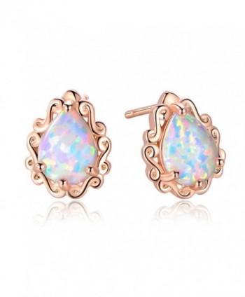 GEMSME Rose Gold Plated Water Drop Style Created Opal Stud Earrings - CR187W7L3U8