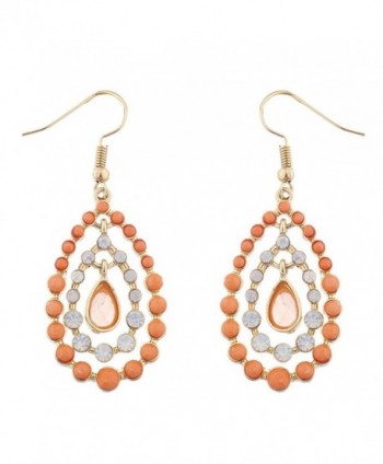 Lux Accessories GoldTone Orange White Opal Stone Tier Teardrop Dangle Earrings - CI12O1WE2Q5