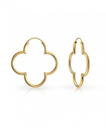 Bling Jewelry Open Modern Four Leaf Clover Gold Plated Silver Hoop Earrings - CC11OHQKZ91
