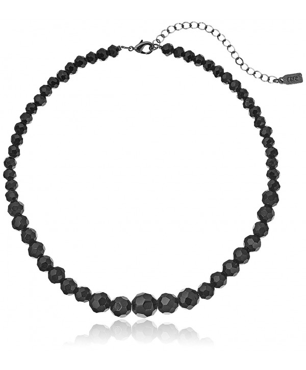 1928 Jewelry Black Beaded Adjustable Strand Necklace- 15" + 4" Extender - CL11KI5JF9L