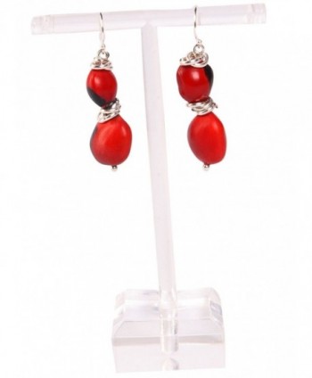 Peruvian Earrings for Women - Huayruro Red Black Seed Dangles - Natural Handmade Jewelry by Evelyn Brooks - CR12GWCAG31