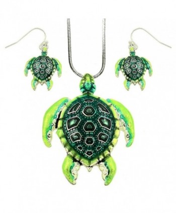DianaL Boutique Amazing Green Sea Turtle Pendant Necklace and Earrings Set with 19" Chain Gift Boxed - C0121JU07ZT