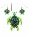DianaL Boutique Amazing Green Sea Turtle Pendant Necklace and Earrings Set with 19" Chain Gift Boxed - C0121JU07ZT