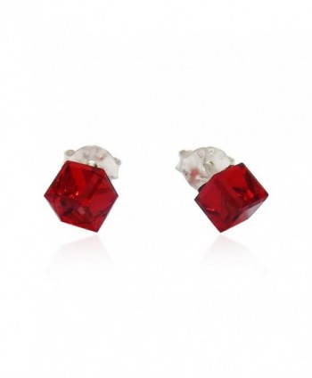 3.5 mm Red Crystal Cube .925 Sterling Silver Stud Earrings - CP11U3VKJLD