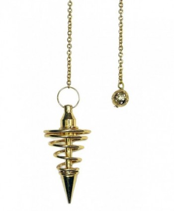 Gold Metal Spiral Pendulum on a 5 " Chain- with Satin Pouch- Instruction Leaflet with Oracle Chart - CT11OE8357B