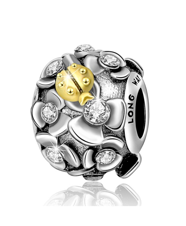 Long Way Charm 925 Sterling Silver Crystal Flowers Charm Bead with Ladybug for Women Bracelet and Necklace - Gold - CZ184SHTDR5