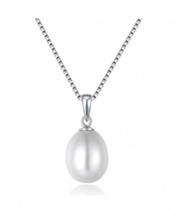 Mabella Sterling Silver Genuine Freshwater Cultured White Tear Drop Pearl Pendant Necklace Gift for Women - CM189IAO67O