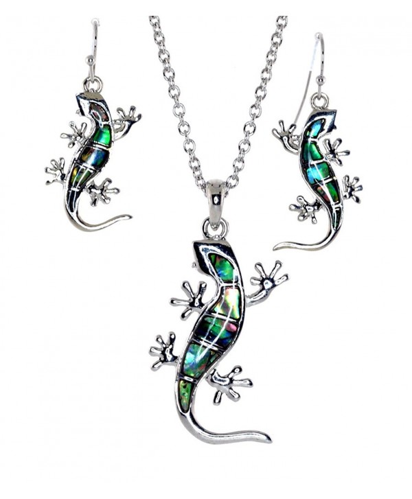 Sterling Silver "LEOPARD GECKO" Abalone Optional-Necklace Earrings Set/Necklace or Earrings - CX12O6Z21XP