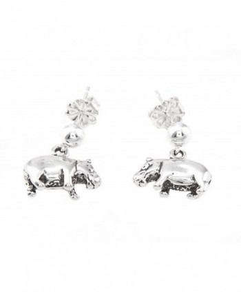 Sterling Silver Oxidized Hippopotamus Hippo Dangle Earrings - CT11DGM0QNR