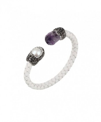 Bonnie Leather Bracelet Charm Pearl Sister Bracelet Rhinestone Open Bangle Adjustable for Women - C3182GCXLOL