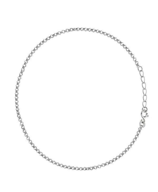 Sterling Silver Rolo Link Chain Anklet Ankle Bracelet 9-10 inches - CP17AAT74CH