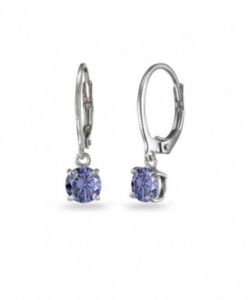 LOVVE Sterling Silver Simulated Tanzanite 6mm Round Dangle Dainty Leverback Earrings- 3 Metal Options - CA184CL3DHH