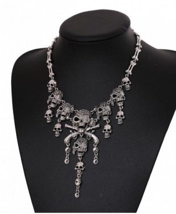 Winter.Z Skull Tassel jewelry accessories hollow retro fashion sweater chain necklace - Silvery - CY12BB8HH4X